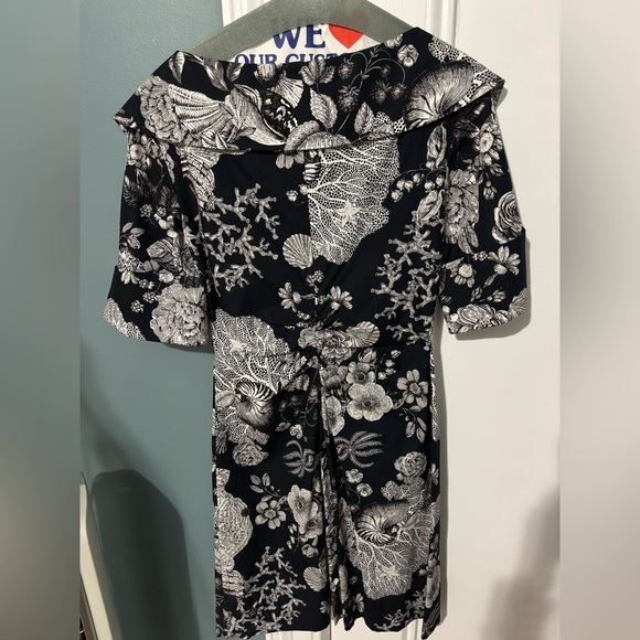 LELA ROSE OPEN NECK FLORAL-PRINT SHIRTDRESS IN NAVY, SIZE 2 - Picture 9 of 10